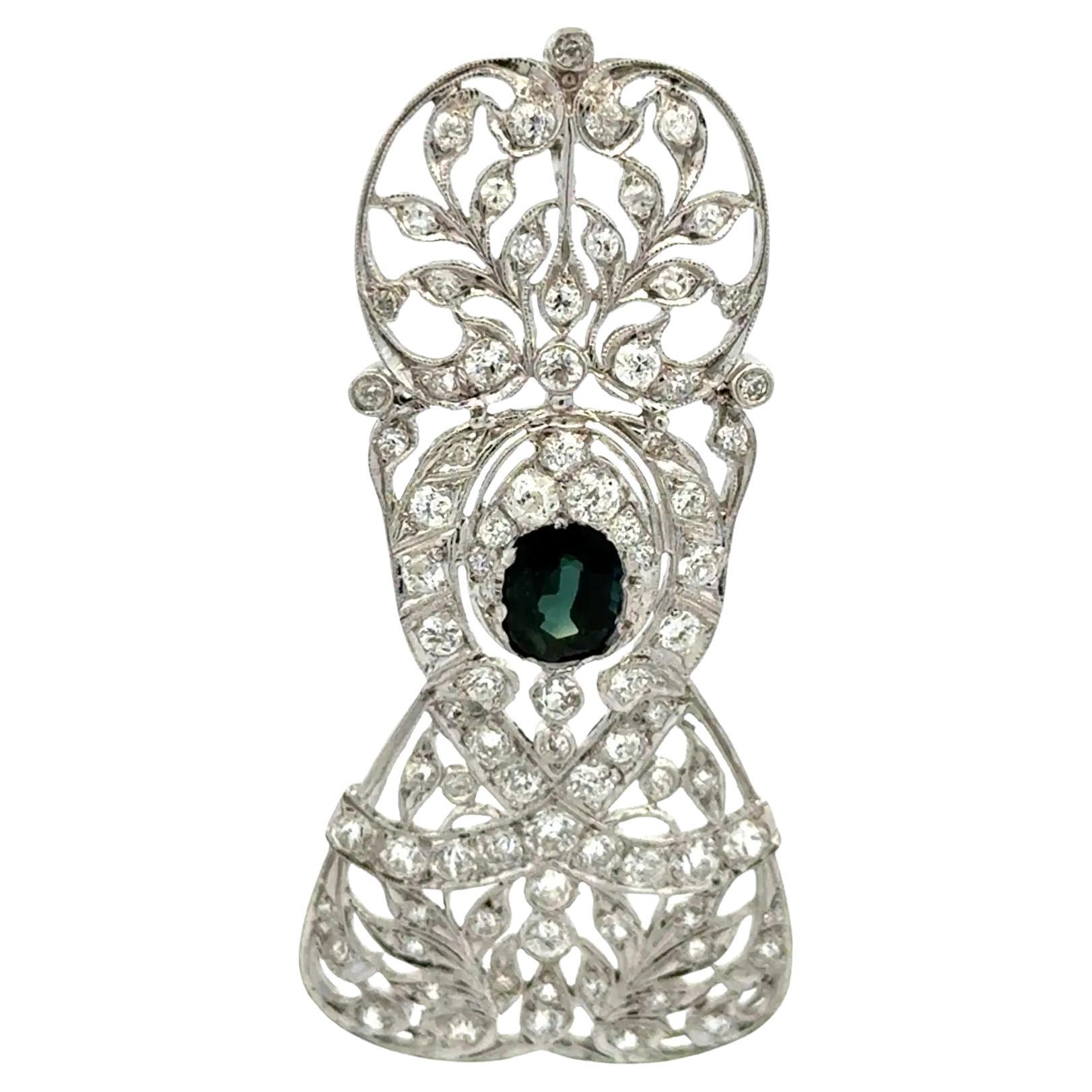 Vintage Art Deco 1.50 Carat Sapphire and Diamond Platinum Estate Fine Pendant For Sale