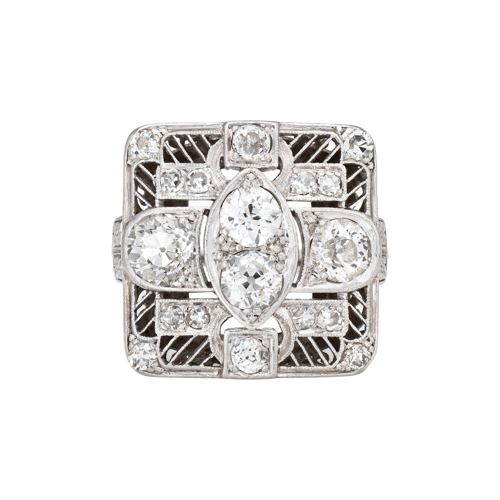 Vintage Art Deco 1.50ct Diamond Ring Platinum Large Square Dinner