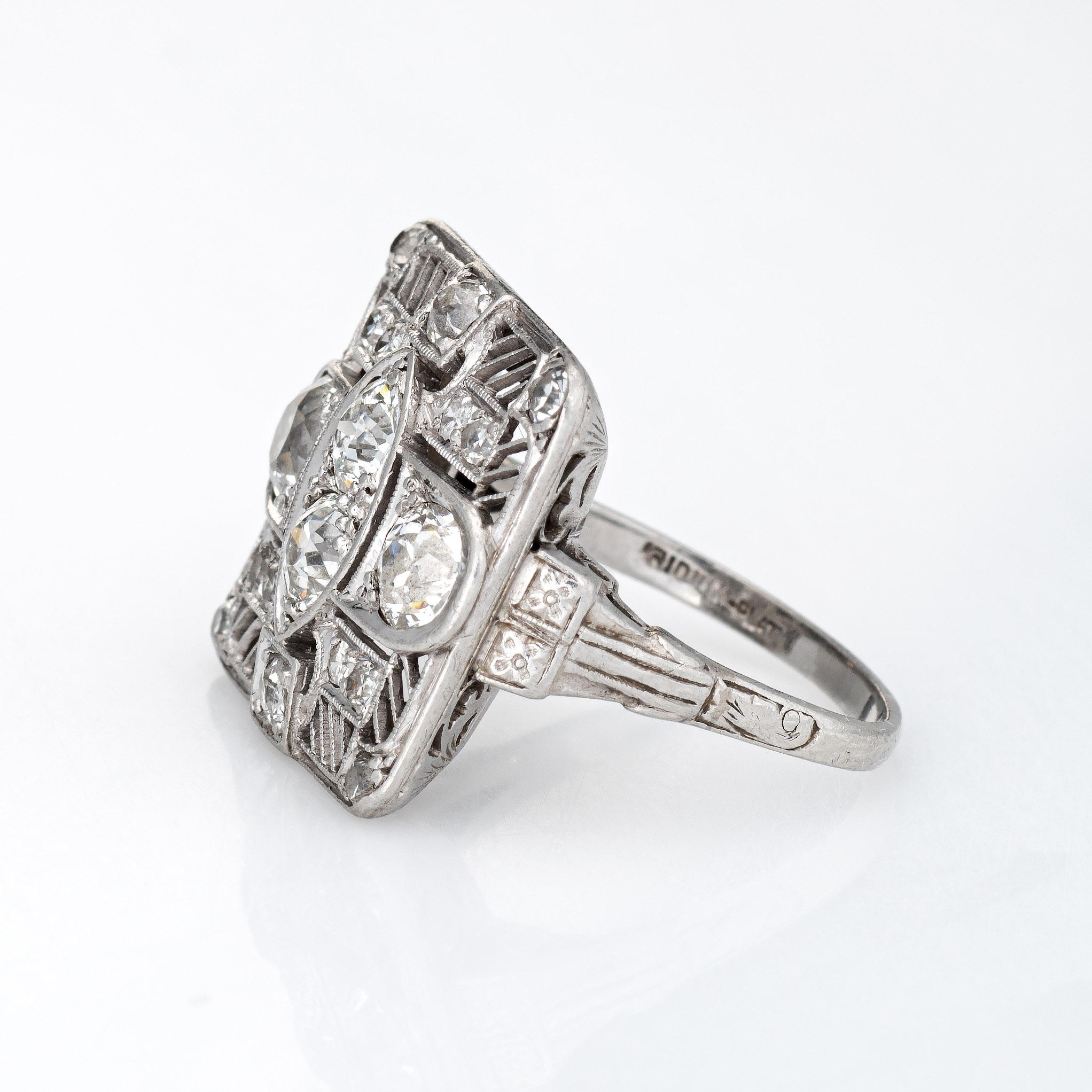 Old European Cut Vintage Art Deco 1.50ct Diamond Ring Platinum Large Square Dinner