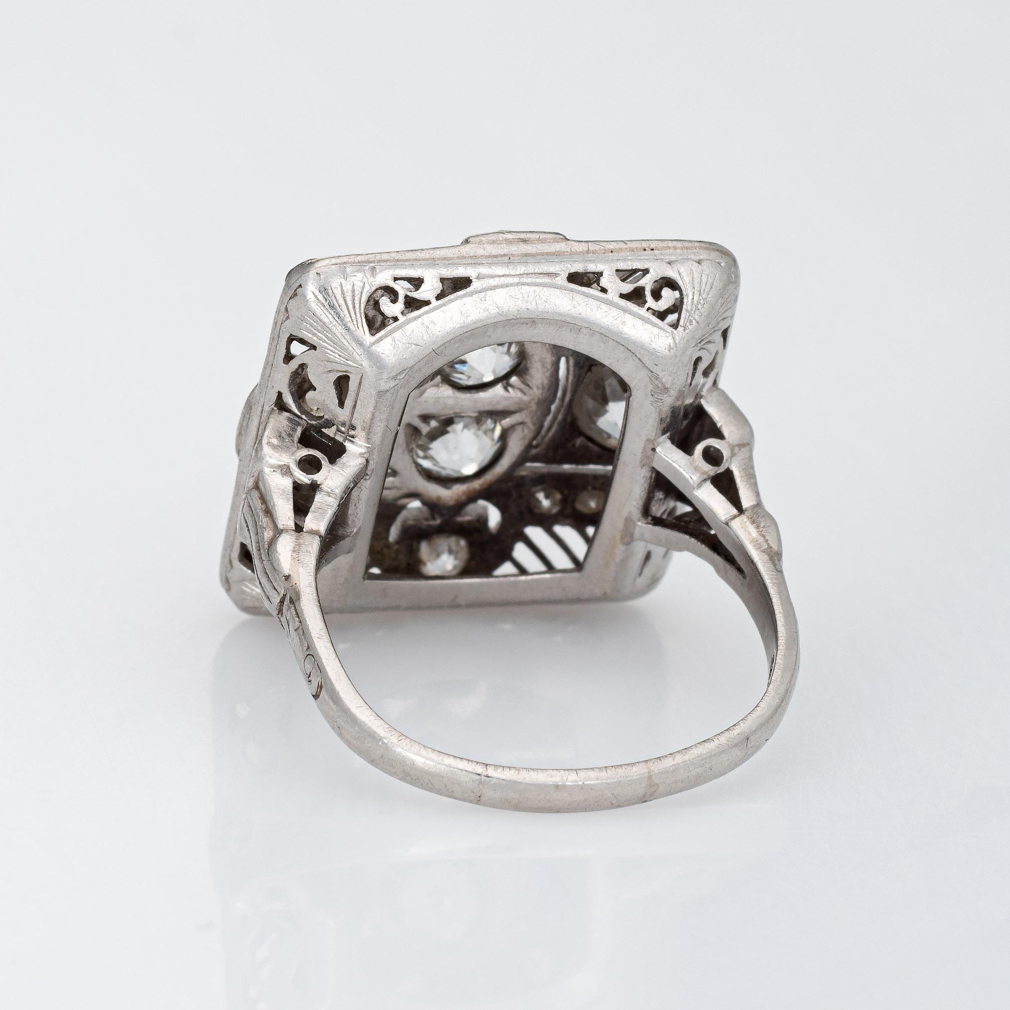 Women's Vintage Art Deco 1.50ct Diamond Ring Platinum Large Square Dinner