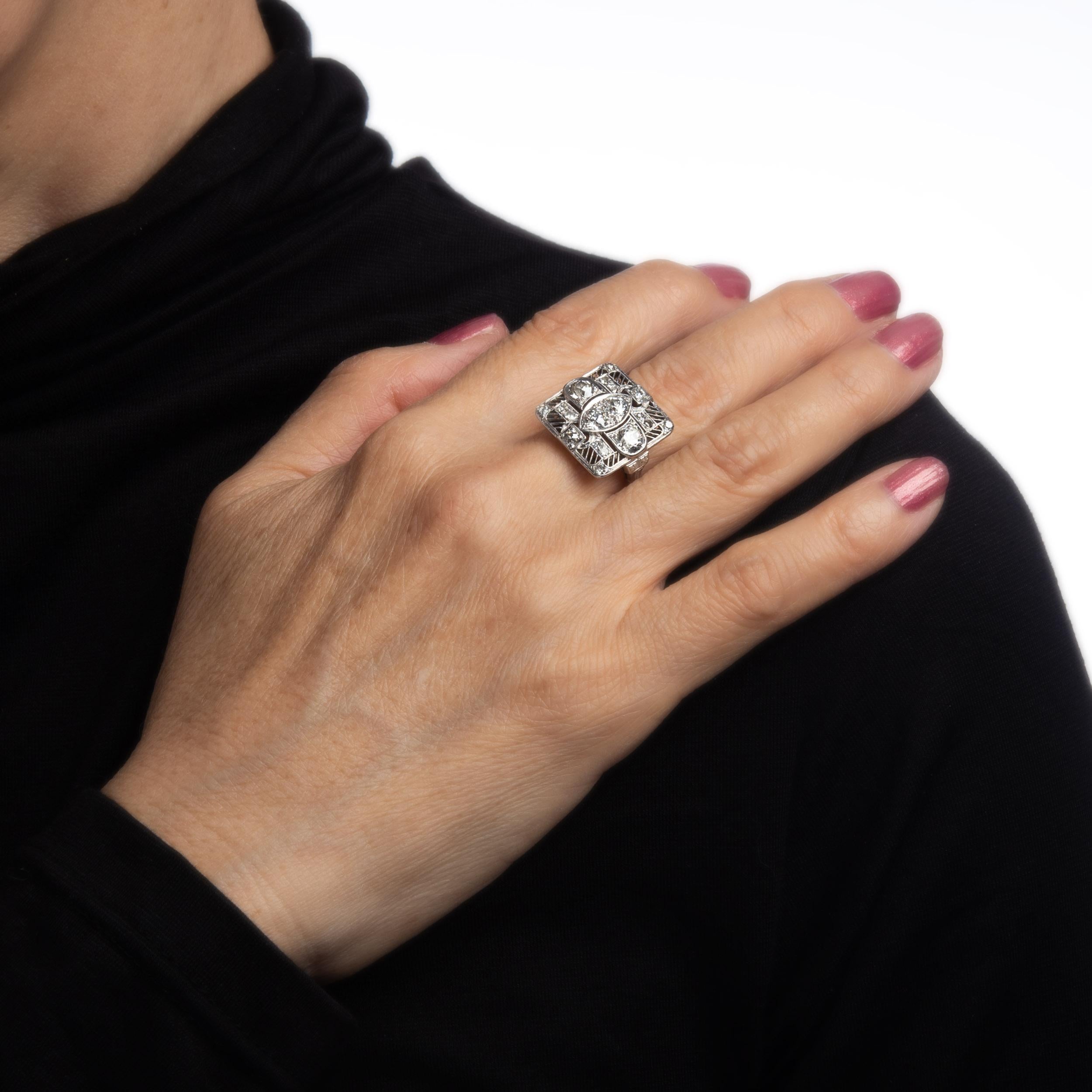 Vintage Art Deco 1.50ct Diamond Ring Platinum Large Square Dinner 1
