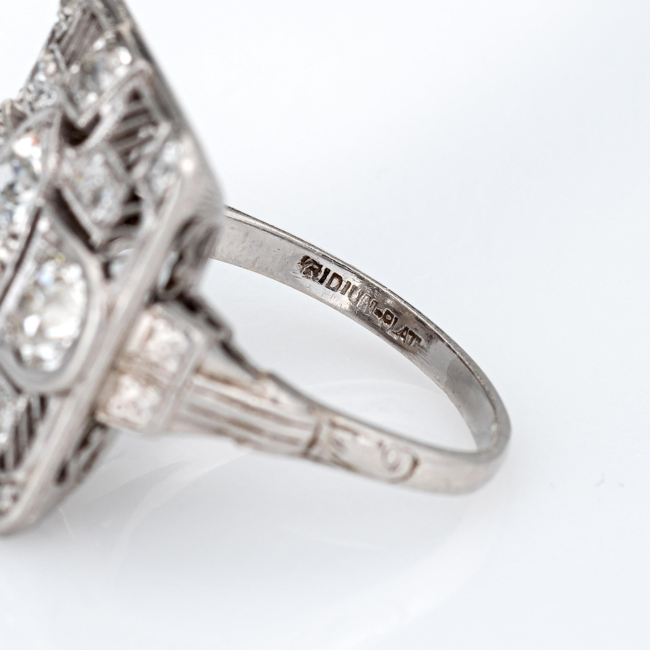 Vintage Art Deco 1.50ct Diamond Ring Platinum Large Square Dinner 2