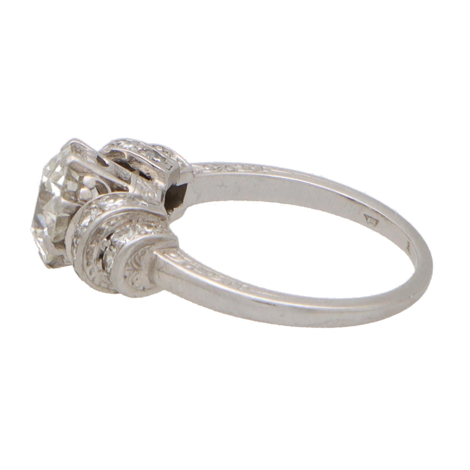 Women's or Men's Vintage Art Deco 1.51ct Old European Cut Diamond Ring Set in Platinum For Sale