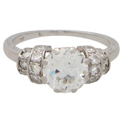 Ring aus Platin mit 1,51 Karat Diamant im alteuropäischen Schliff im Vintage-Art-déco-Stil