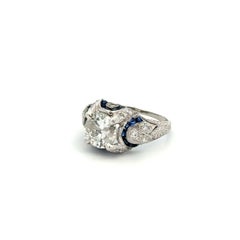 Vintage Art Deco 1.55 Carat Diamond and Sapphire Platinum Cocktail Ring