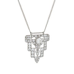 Vintage Art Deco 1.65ct Diamond Platinum Pendant Necklace Fine Jewelry