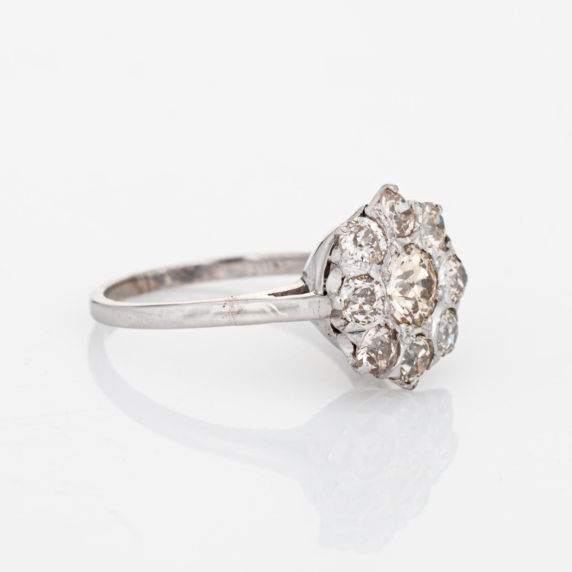 Old Mine Cut Vintage Art Deco 1.70ct Diamond Ring Cluster 14k Gold Halo Engagement Bridal For Sale