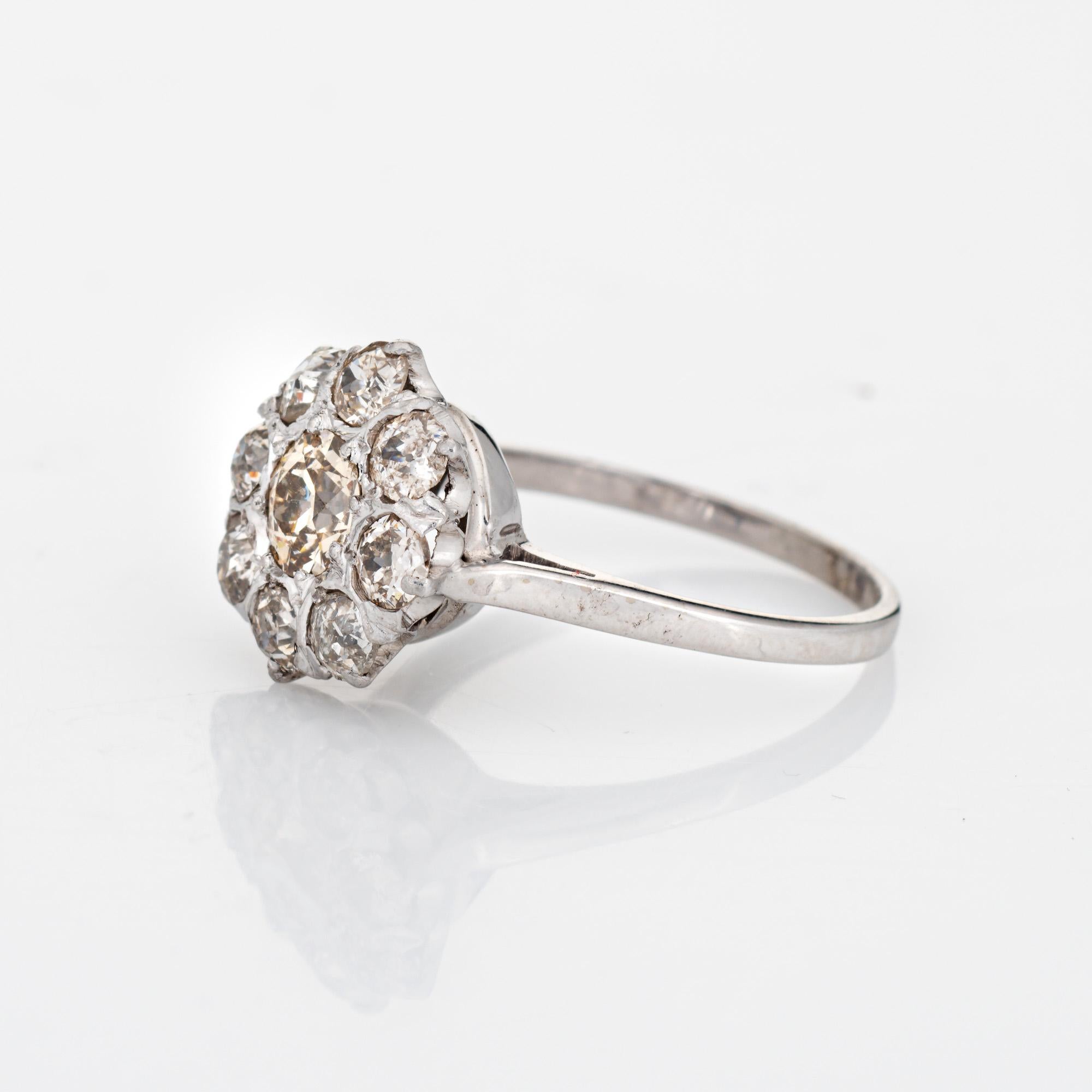Vintage Art Deco 1.70ct Diamond Ring Cluster 14k Gold Halo Engagement Bridal In Good Condition For Sale In Torrance, CA