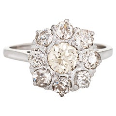 Vintage Art Deco 1.70ct Diamond Ring Cluster 14k Gold Halo Engagement Bridal