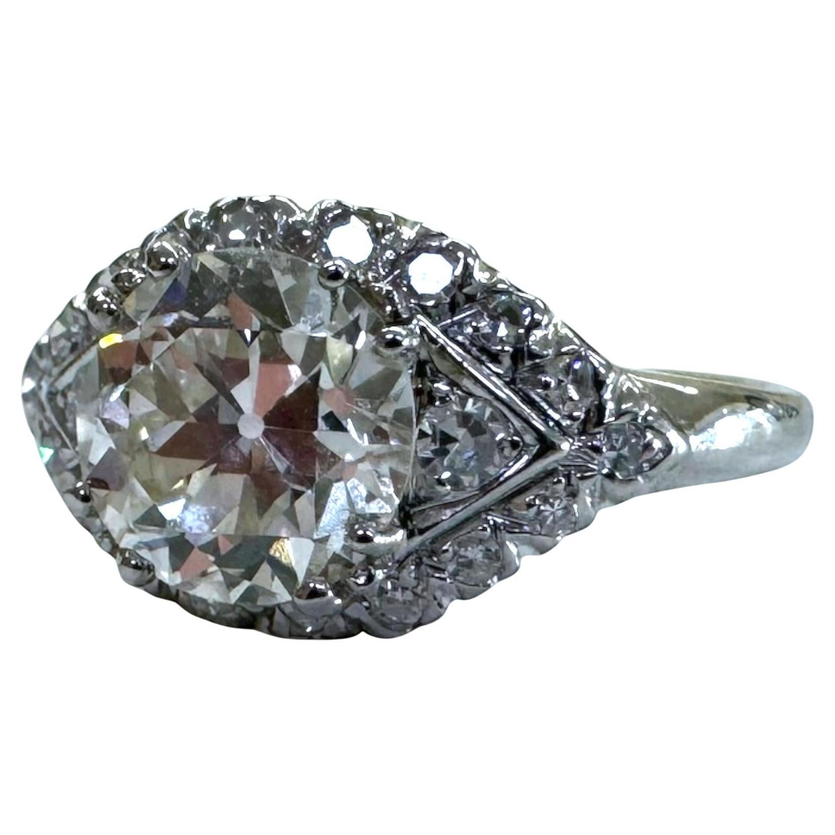 Vintage Art Deco 1,73 Karat Platin Verlobungsring GIA, Vintage
