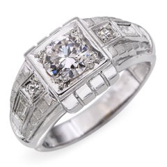 Vintage Art Deco 17k White Gold Old Euro Cut 1.01tcw H Si1 Diamond Ring