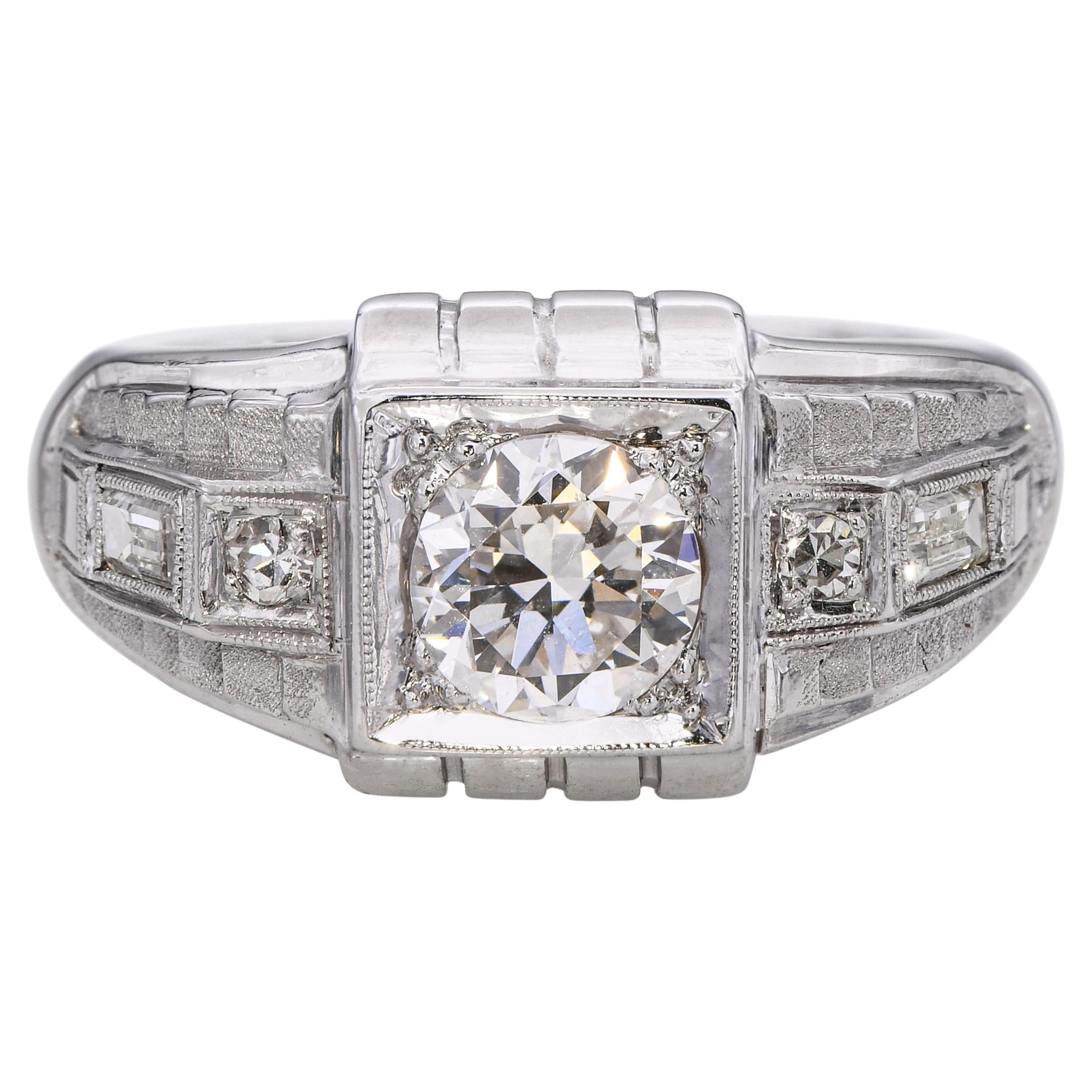 Vintage Art Deco 17k Weißgold Old Euro Cut 1.01tcw H Si1 Diamantring