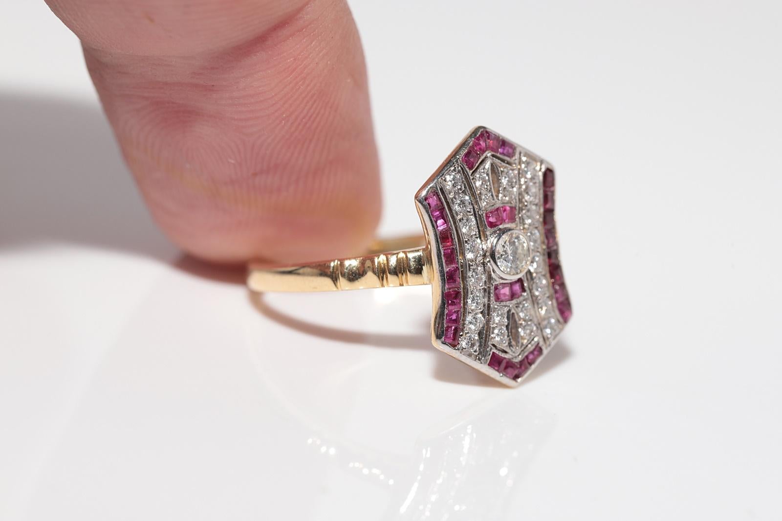Vintage Art Deco 18k Gold Natürlicher Diamant und Rubin im Kaliberschliff Dekorierter Ring im Angebot 4
