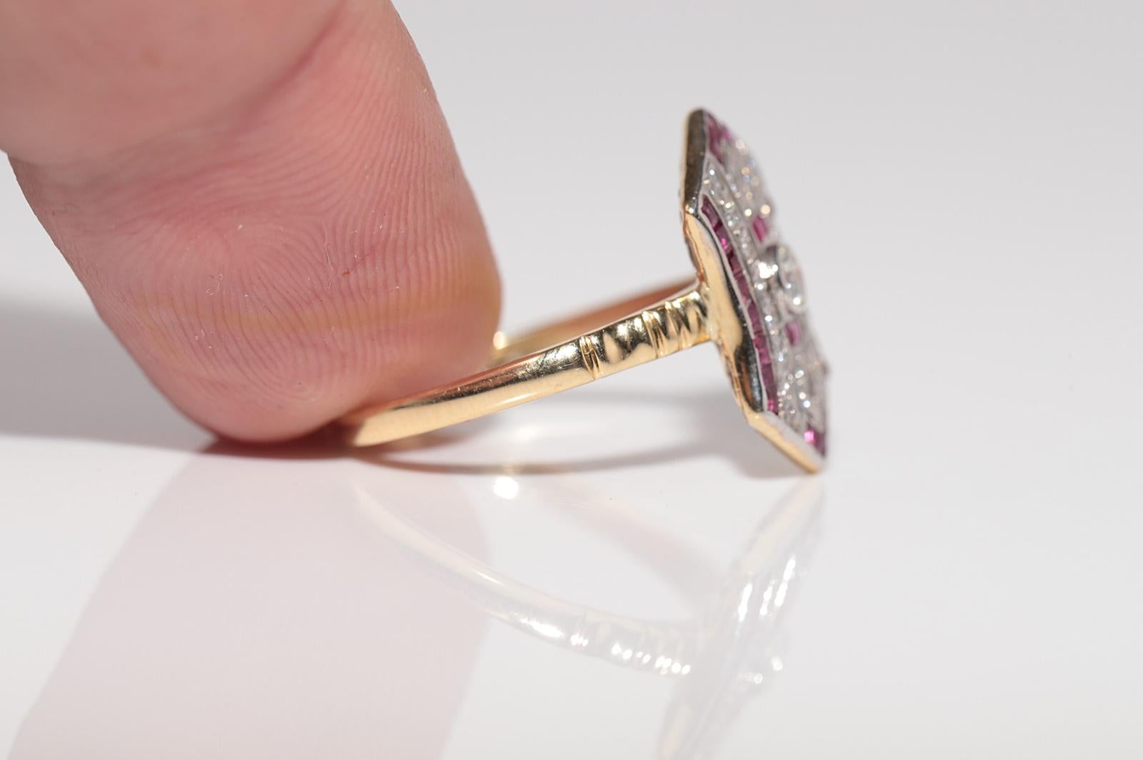 Vintage Art Deco 18k Gold Natürlicher Diamant und Rubin im Kaliberschliff Dekorierter Ring im Angebot 5