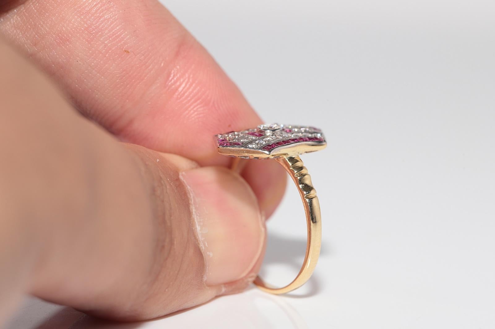 Vintage Art Deco 18k Gold Natürlicher Diamant und Rubin im Kaliberschliff Dekorierter Ring im Angebot 6