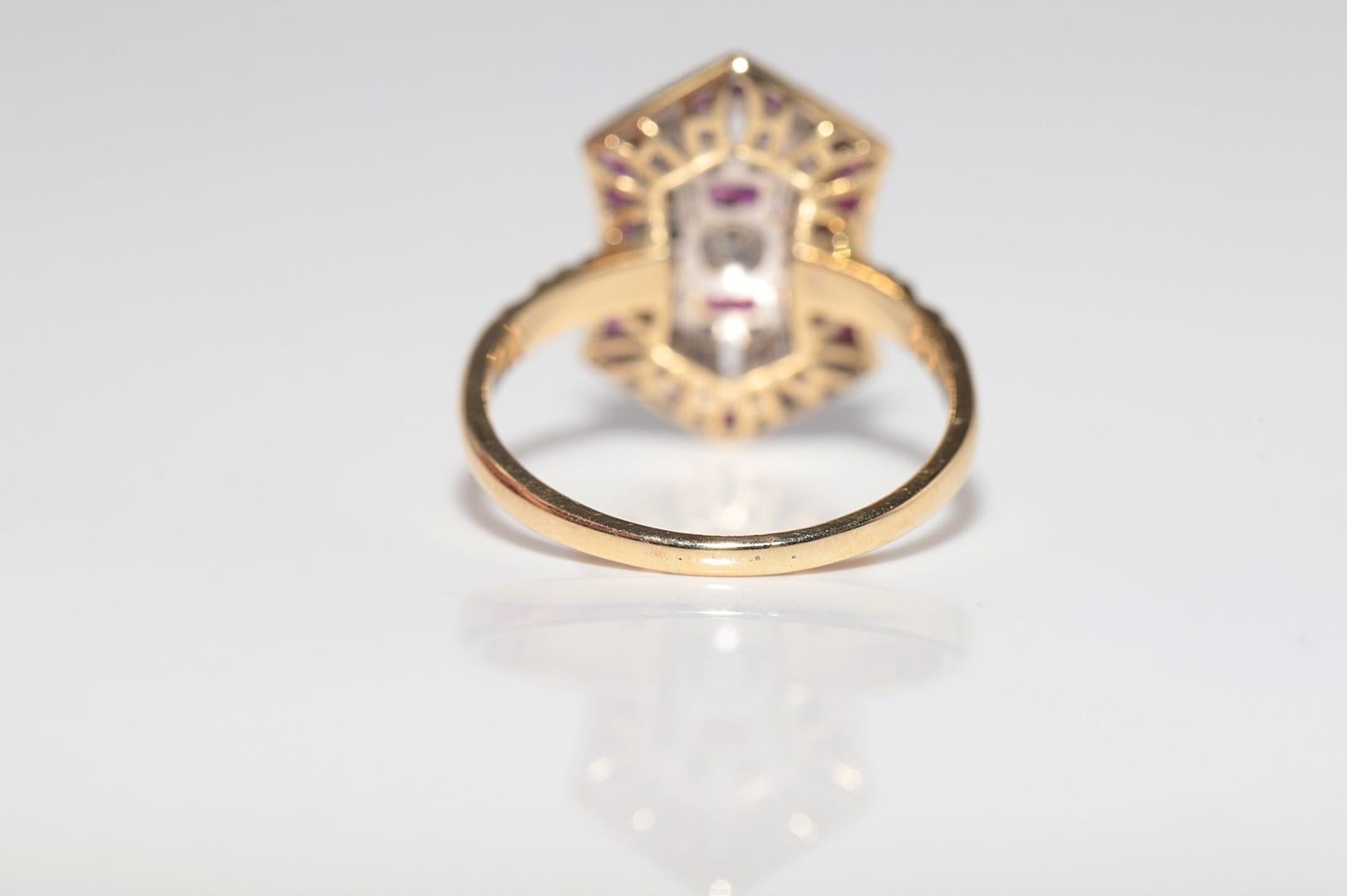 Vintage Art Deco 18k Gold Natürlicher Diamant und Rubin im Kaliberschliff Dekorierter Ring im Angebot 7