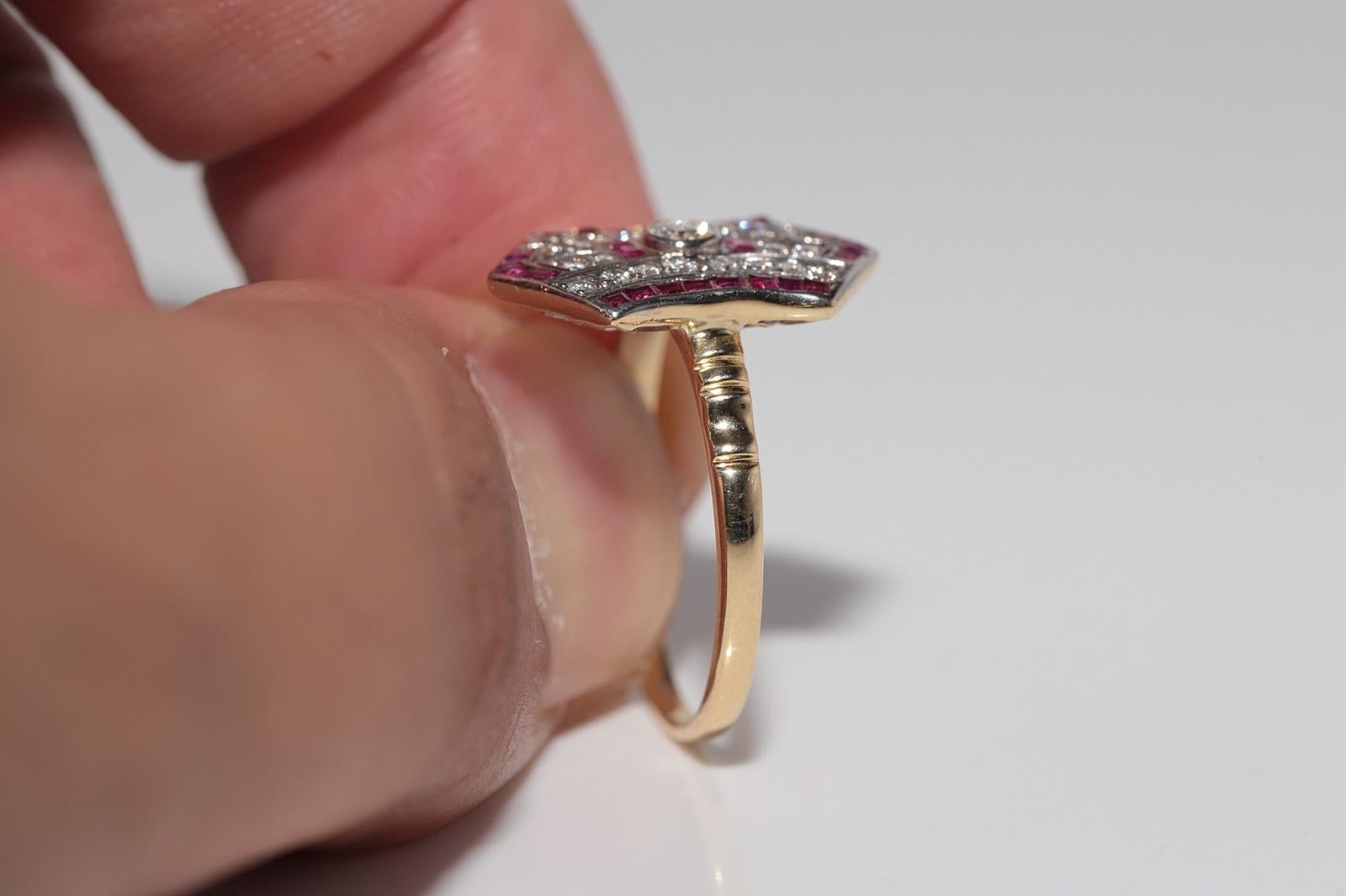 Vintage Art Deco 18k Gold Natürlicher Diamant und Rubin im Kaliberschliff Dekorierter Ring im Angebot 12