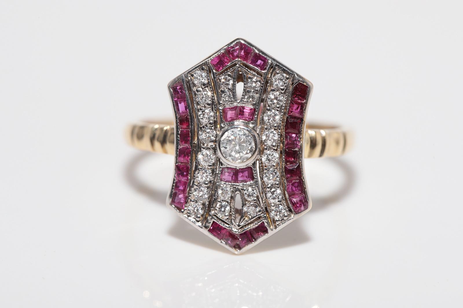 Vintage Art Deco 18k Gold Natürlicher Diamant und Rubin im Kaliberschliff Dekorierter Ring im Angebot 2