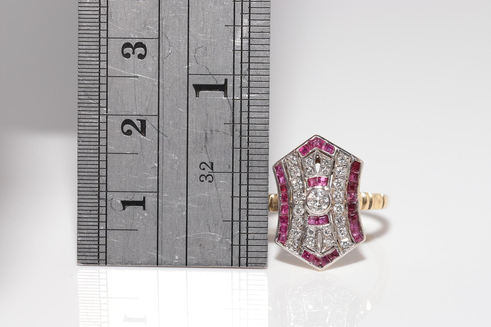 Vintage Art Deco 18k Gold Natürlicher Diamant und Rubin im Kaliberschliff Dekorierter Ring im Angebot 3