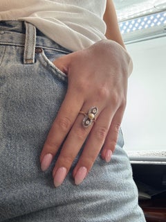 Vintage Art Deco 18K Gold Pearl & Old Mine Diamond Ring with Rose-Cut Halo