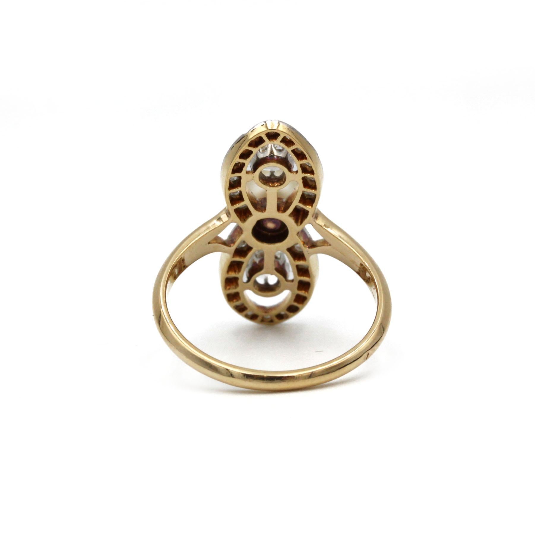 Women's Vintage Art Deco 18K Gold Pearl & Old Mine Diamond Ring with Rose-Cut Halo For Sale