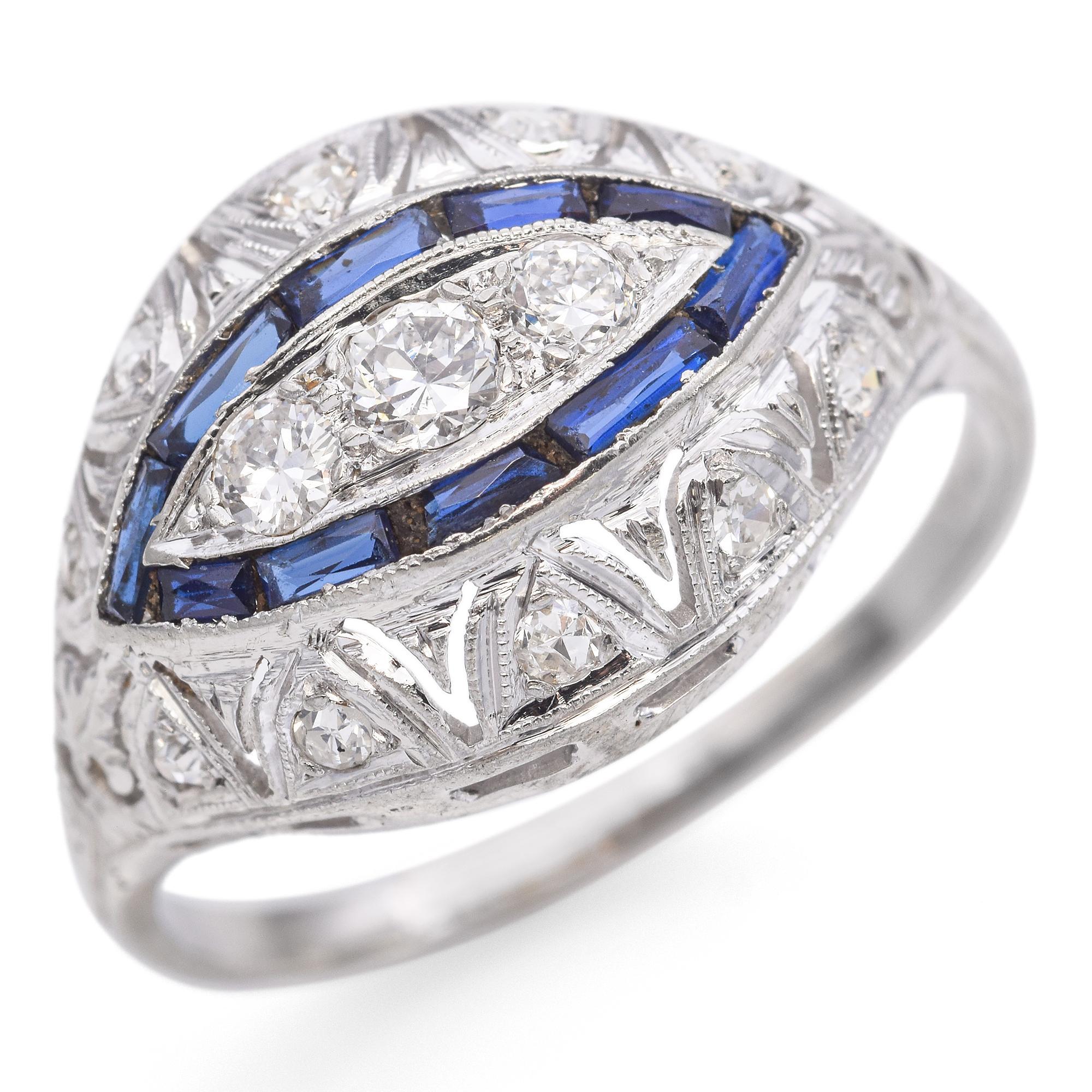 Weight: 3.2 Grams
Stone: 0.22 TCW Diamond (0.007 - 0.07 ct.), 0.2 TCW Lab Sapphire (0.02 ct.)
Measurements: 13.43 x 21 x 7.45 mm
Ring Size: 9
Hallmark: 18K

ITEM #: BR-1434-102524-15
