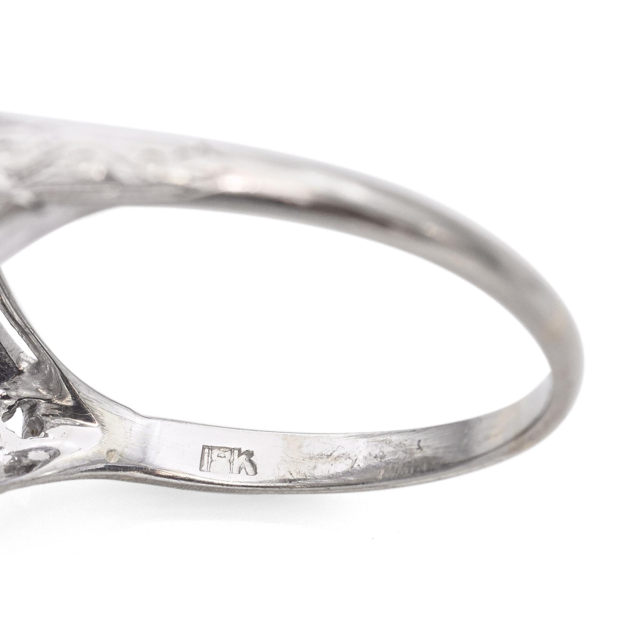 Vintage Art Deco 18K White Gold Old European Cut Diamond and Sapphire Ring For Sale 2