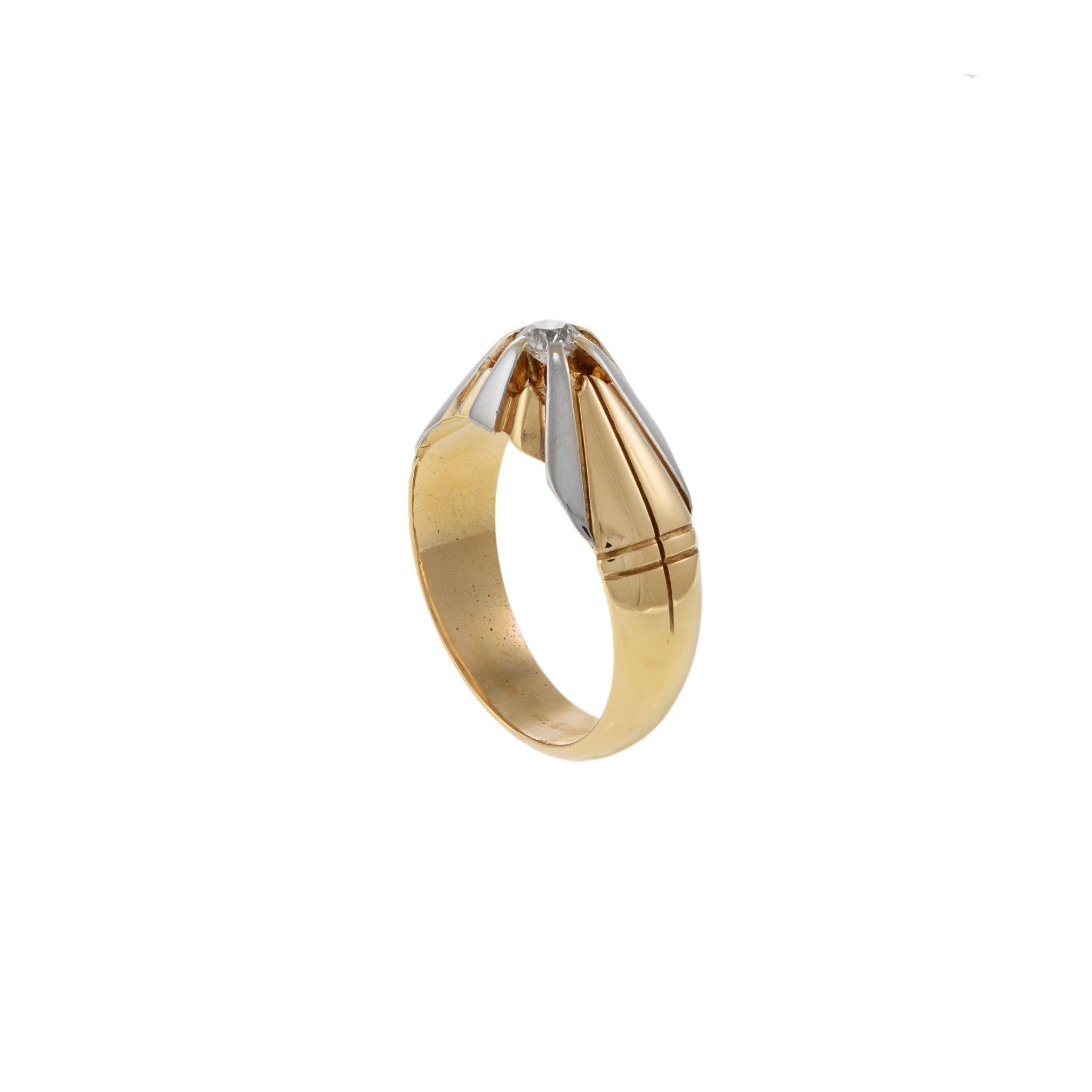 Men's Vintage Art Deco 18KT Yellow & White Gold Old Mine Cut Diamond Ring For Sale