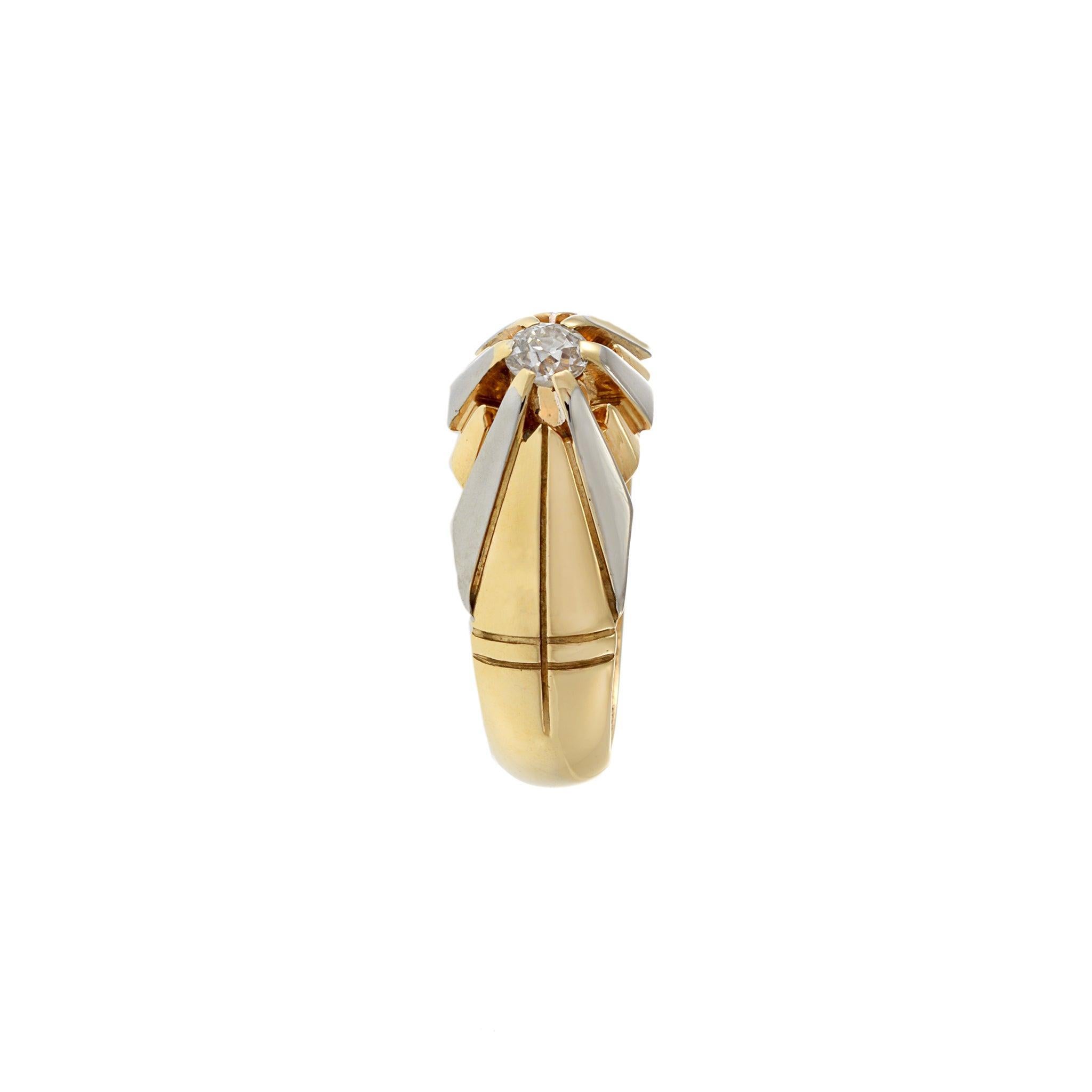 Vintage Art Deco 18KT Yellow & White Gold Old Mine Cut Diamond Ring For Sale 1