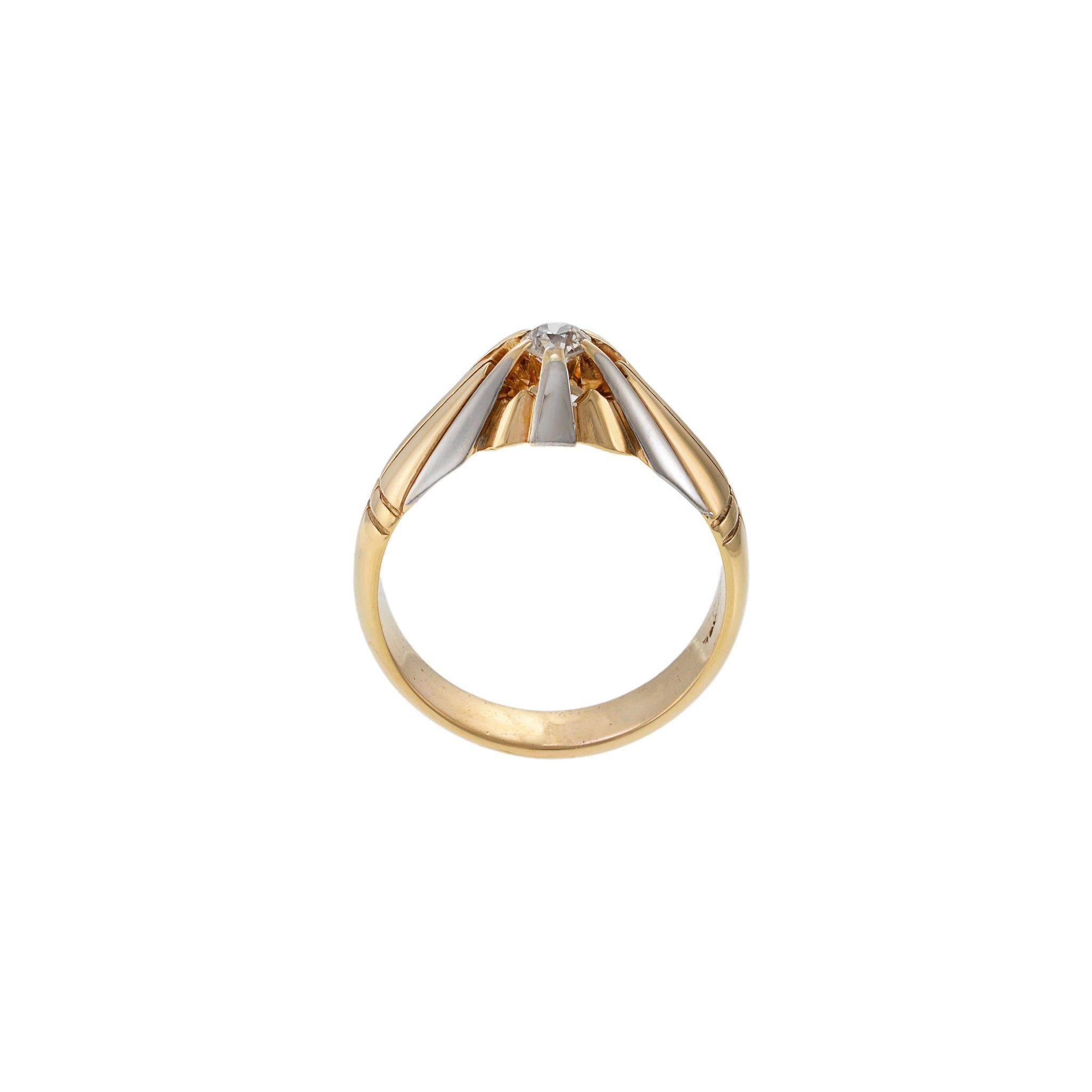 Vintage Art Deco 18KT Yellow & White Gold Old Mine Cut Diamond Ring For Sale 2