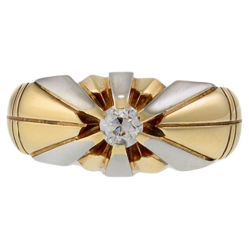 Vintage Art Deco 18KT Yellow & White Gold Old Mine Cut Diamond Ring For Sale