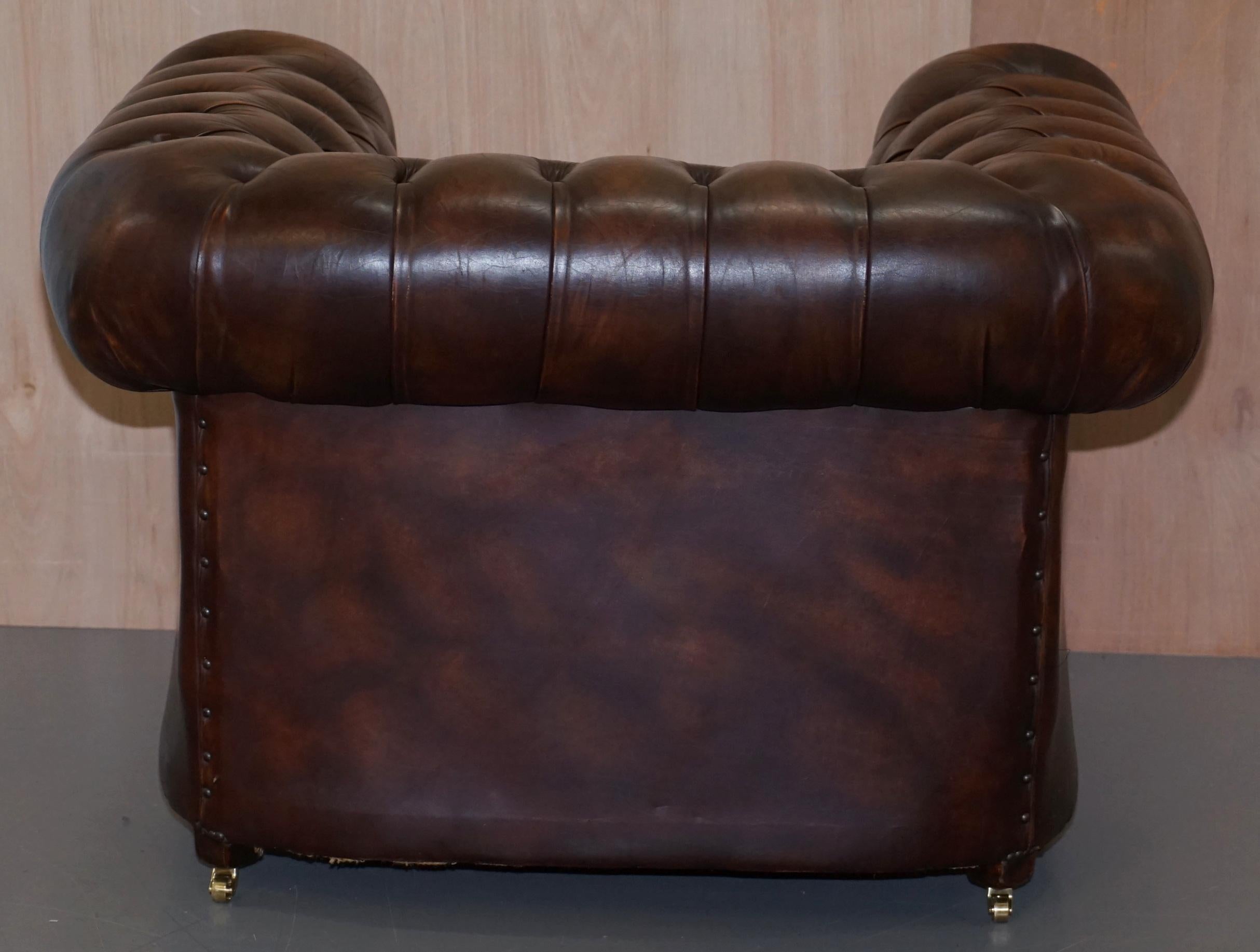 Vintage Art Deco 1920 Brown Leather Hand Dyed Coil Sprung Chesterfield Armchair 10