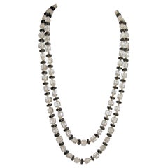 Antique Art Deco 1920s Black & Clear Crystal Bead Rope Necklace