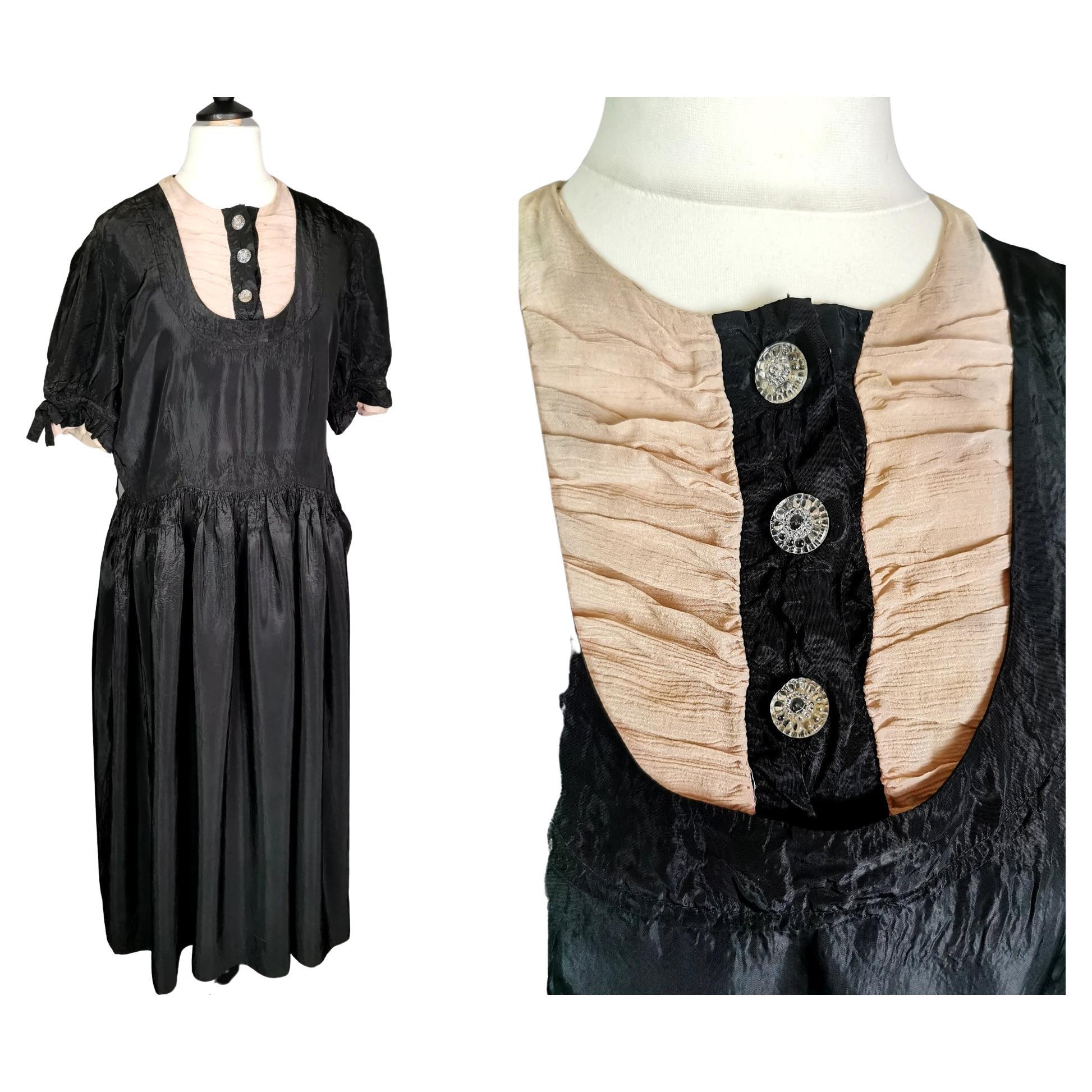 Vintage Art Deco 1920s Black taffeta dress, Faytex 