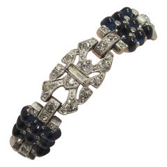 Vintage Art Deco 1920s Blue Bullet Glass & Crystal Bracelet
