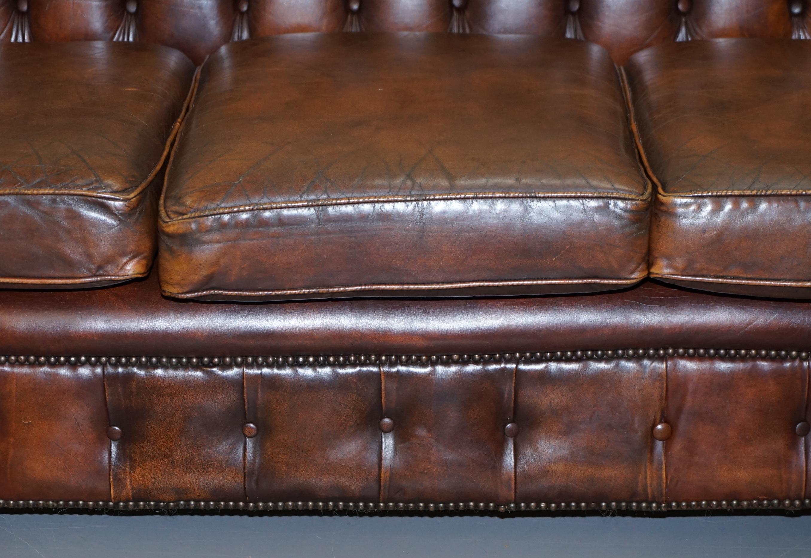 Vintage Art Deco 1920s Brown Leather Hand Dyed Coil Sprung Chesterfield Sofa 5