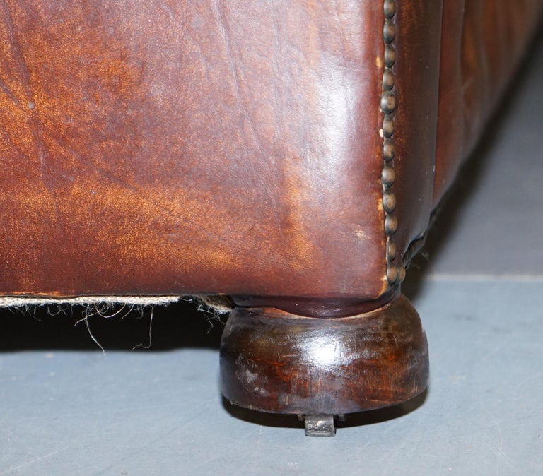 Vintage Art Deco 1920s Brown Leather Hand Dyed Coil Sprung Chesterfield ...