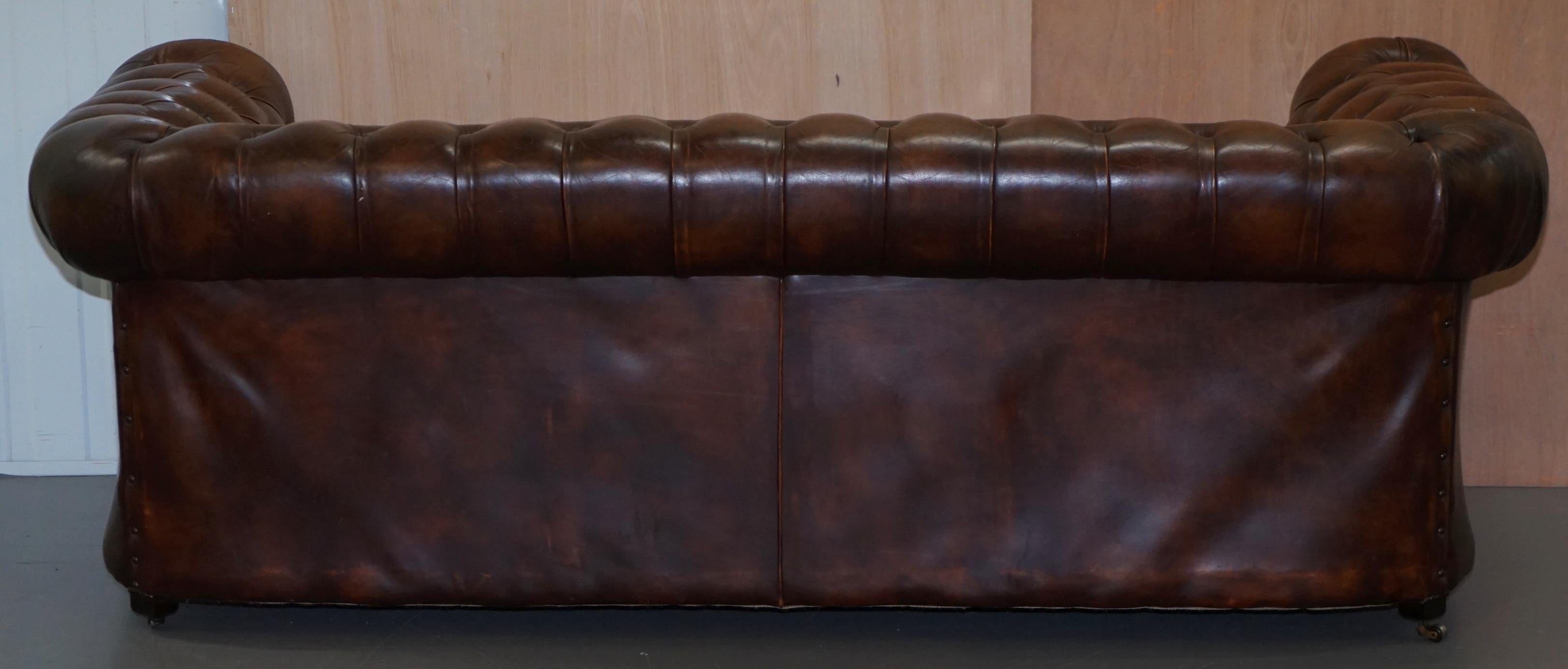 Vintage Art Deco 1920s Brown Leather Hand Dyed Coil Sprung Chesterfield Sofa 10
