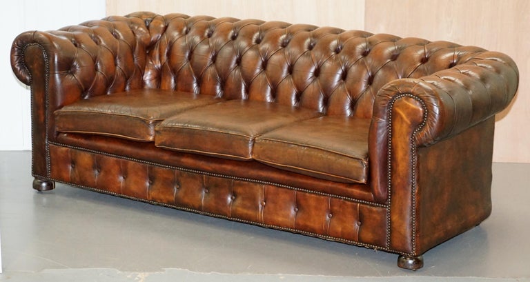 Vintage Art Deco 1920s Brown Leather Hand Dyed Coil Sprung Chesterfield ...