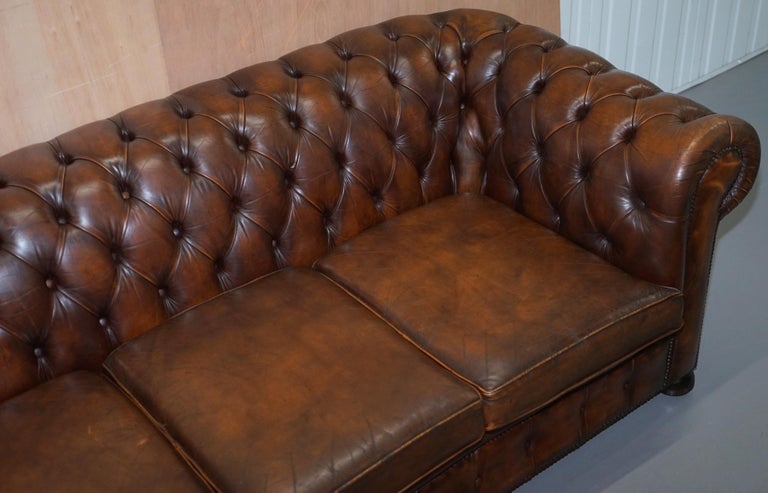 Vintage Art Deco 1920s Brown Leather Hand Dyed Coil Sprung Chesterfield ...