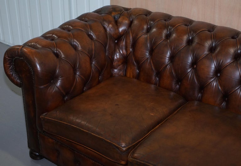 Vintage Art Deco 1920s Brown Leather Hand Dyed Coil Sprung Chesterfield ...
