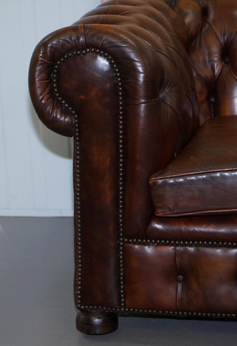 Vintage Art Deco 1920s Brown Leather Hand Dyed Coil Sprung Chesterfield ...