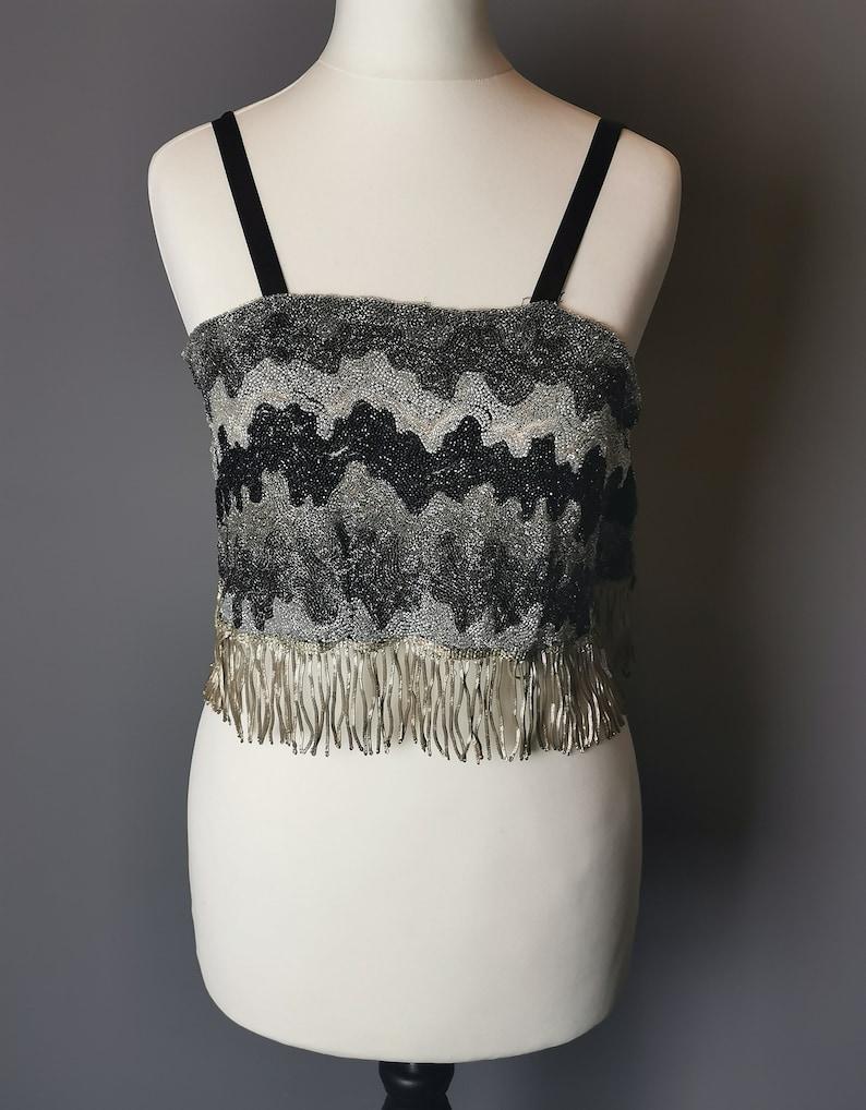 Vintage Art Deco 1920s flapper beadwork bandeau top, showgirl For Sale 2