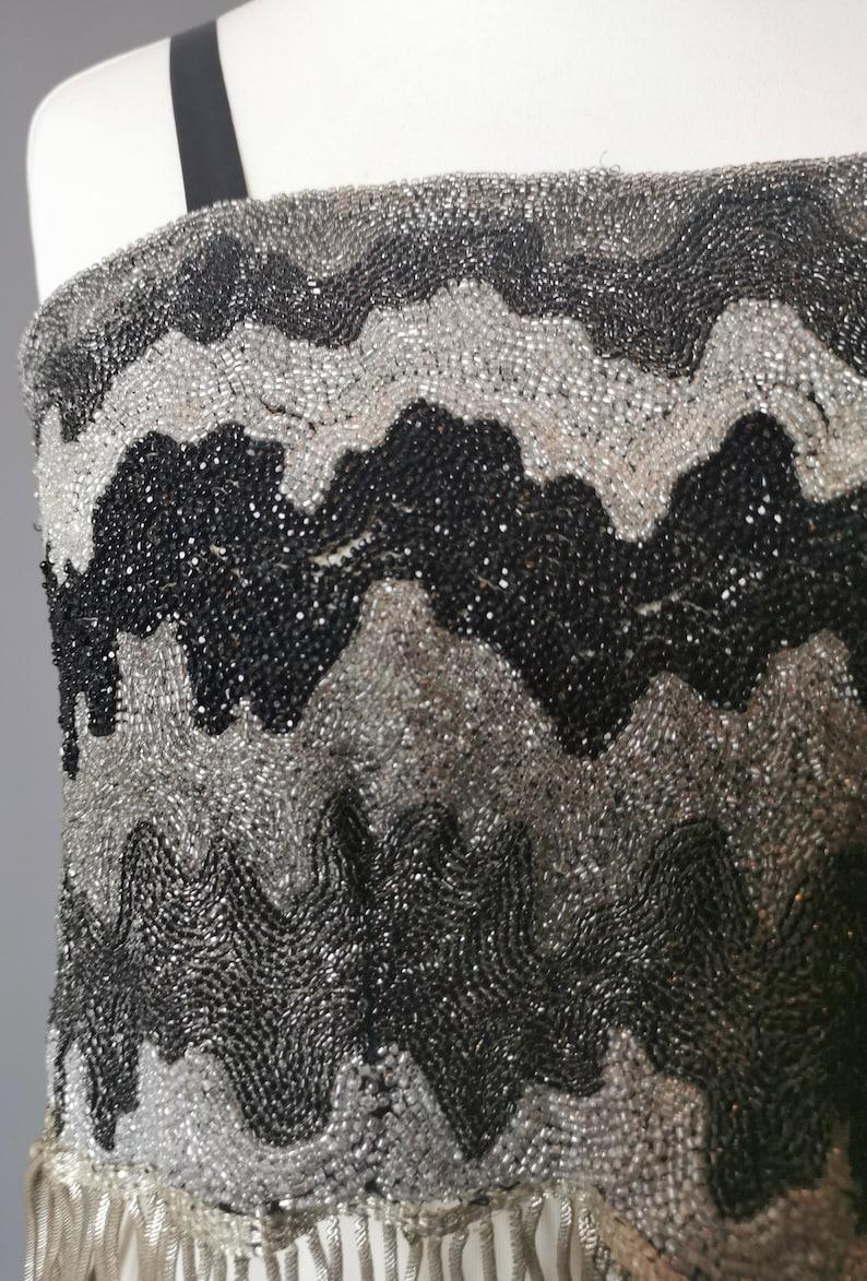 Gray Vintage Art Deco 1920s flapper beadwork bandeau top, showgirl For Sale