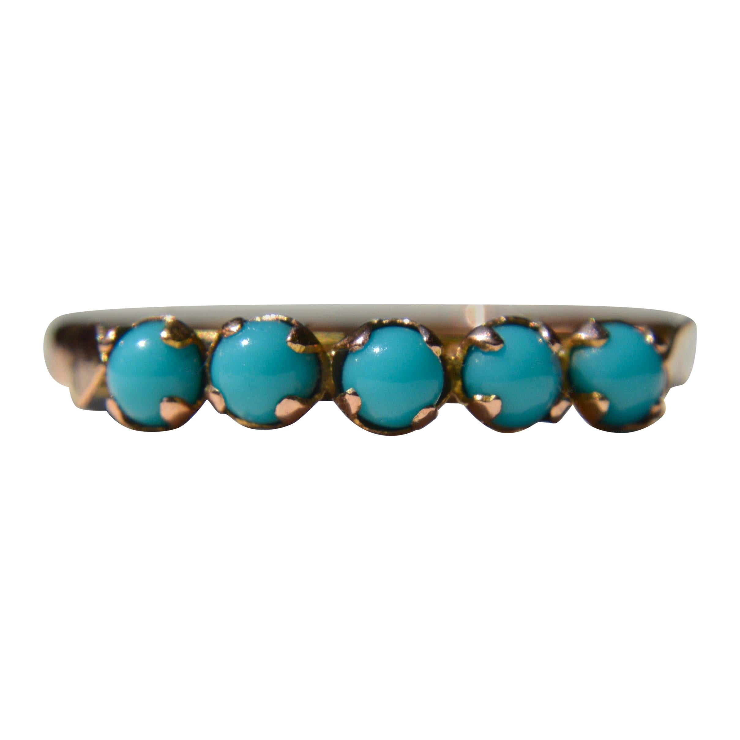 Vintage Art Deco 1930s 14 Karat Rose Gold Five-Stone Turquoise Ring