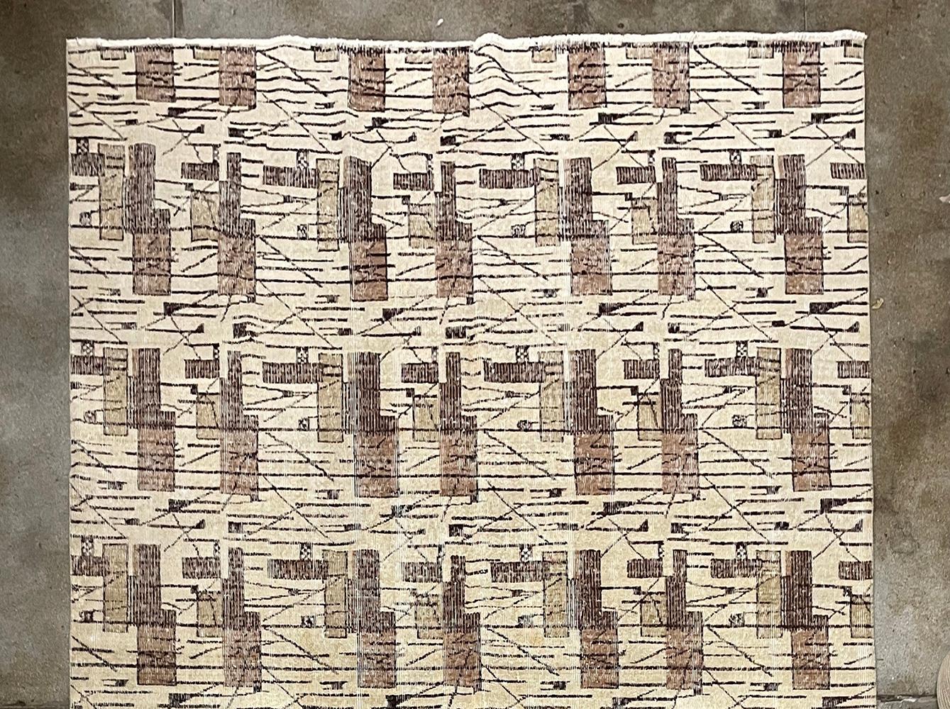 Vintage Art Deco 1950s Wolle Bereich Teppich in dunkel / Light Brown (Handgeknüpft) im Angebot