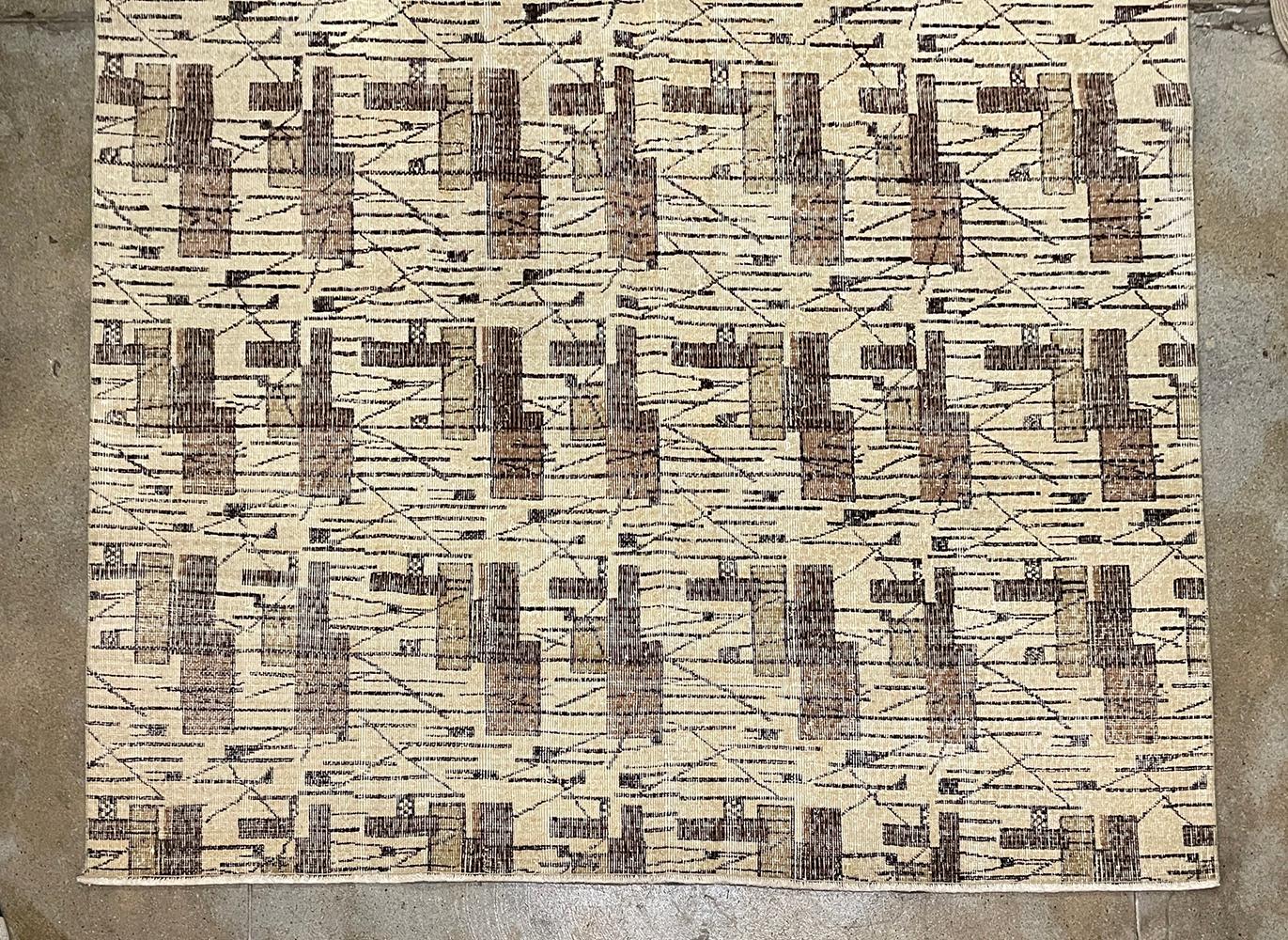 Vintage Art Deco 1950s Wolle Bereich Teppich in dunkel / Light Brown im Zustand „Relativ gut“ im Angebot in Los Angeles, CA