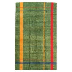 Vintage Art Deco 1950s Wool Area Rug in Green Red Yellow Colors (Tapis de laine vintage Art Deco 1950s)