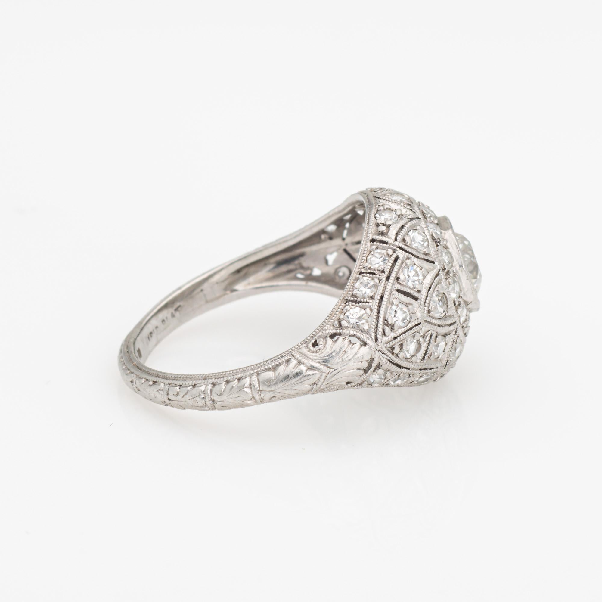 Old European Cut Vintage Art Deco 1ct Diamond Ring 5.25 Platinum Engagement Fine Bridal Jewelry For Sale