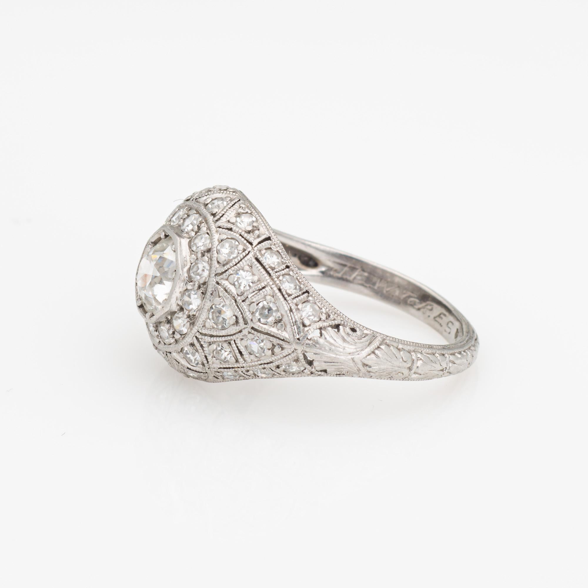 Vintage Art Deco 1ct Diamond Ring 5.25 Platinum Engagement Fine Bridal Jewelry In Good Condition For Sale In Torrance, CA